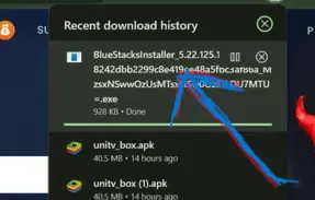 Download do arquivo instalador do BlueStacks em andamento no navegador