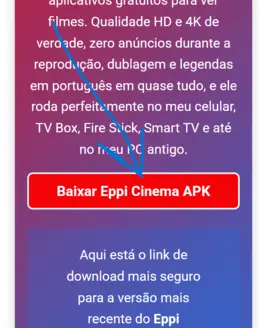 Botao de download do Eppi Cinema na homepage oficial
