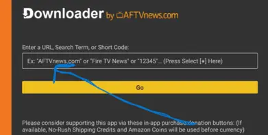 Campo do Downloader para colar o URL do Eppi Cinema APK