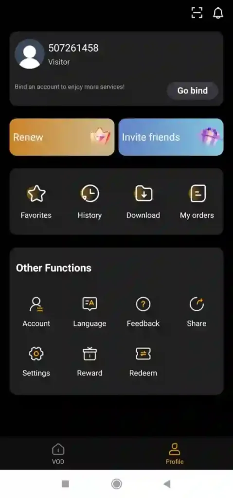 Tela de configuracoes do aplicativo de filme com opcoes de ajuste