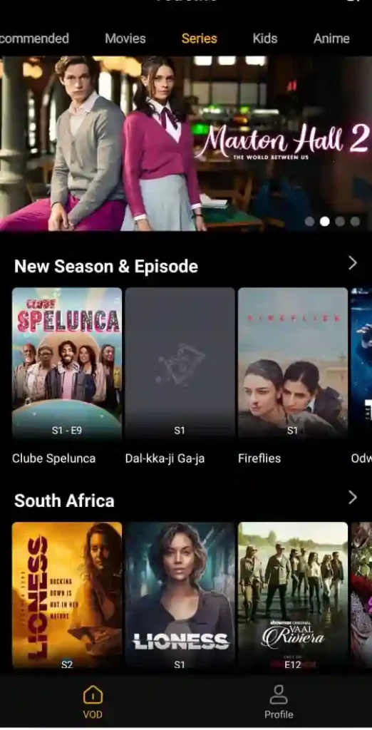 Tela de serie de TV no aplicativo Eppi Cinema com lista de episodios