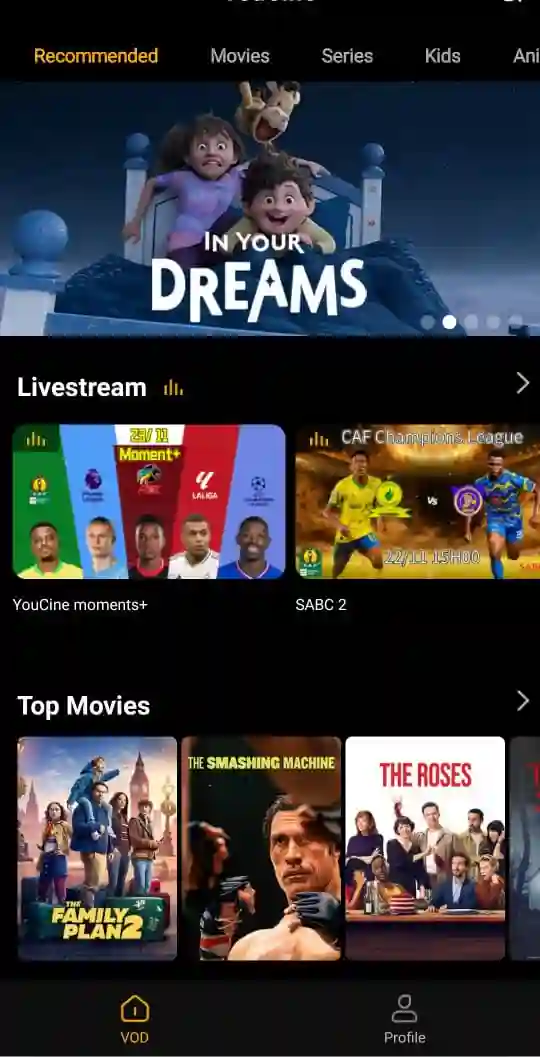 Tela inicial do aplicativo Eppi Cinema com destaque de filmes e atalhos